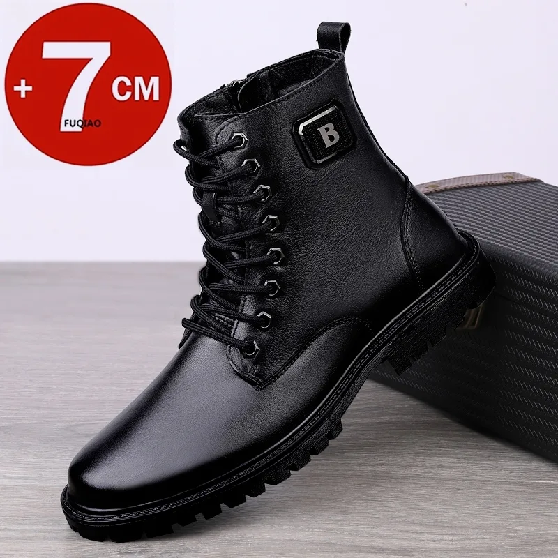 Men'S Shoes Height Increase - Heren lederen verhogende laarzen Winter Warm