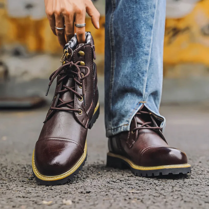 Men Shoes Oxford - Mode Heren Leren Laarzen Metalen Dubbele