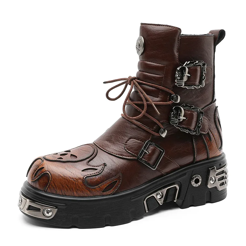 Men'S Shoes Height Increase - Punkstijl Retro Cool Skull Flame Gepersonaliseerde