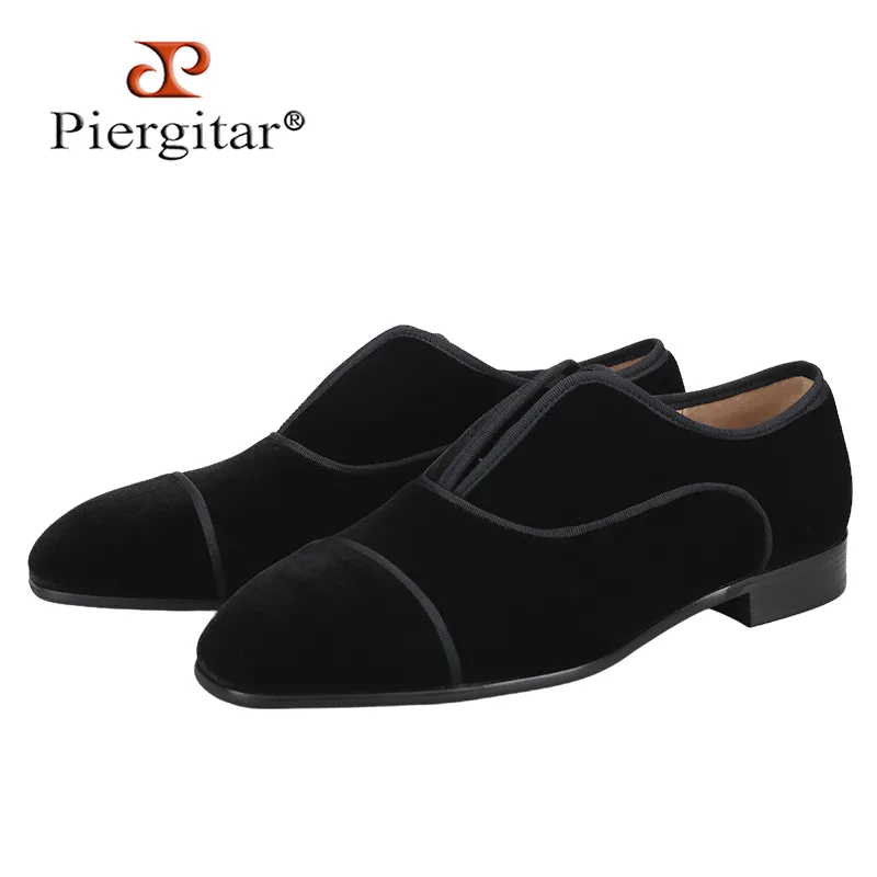 Men Shoes Red Bottom - Piergitar Handgemaakte Zwarte Kleur Fluweel Oxford