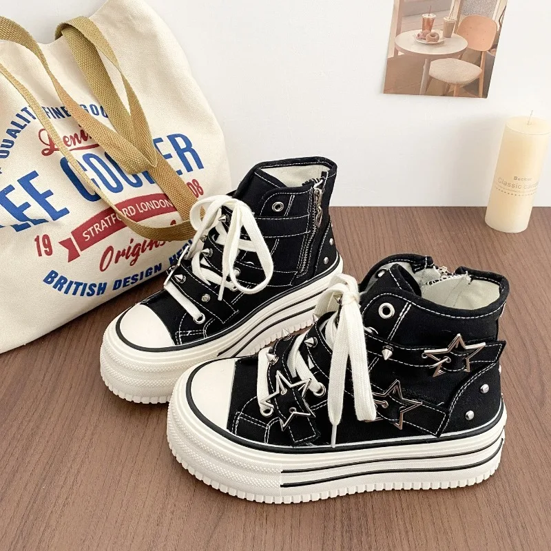 Canvas Sneaker High - Damesschoenen Nieuwe Koreaanse versie Chunky sneakers
