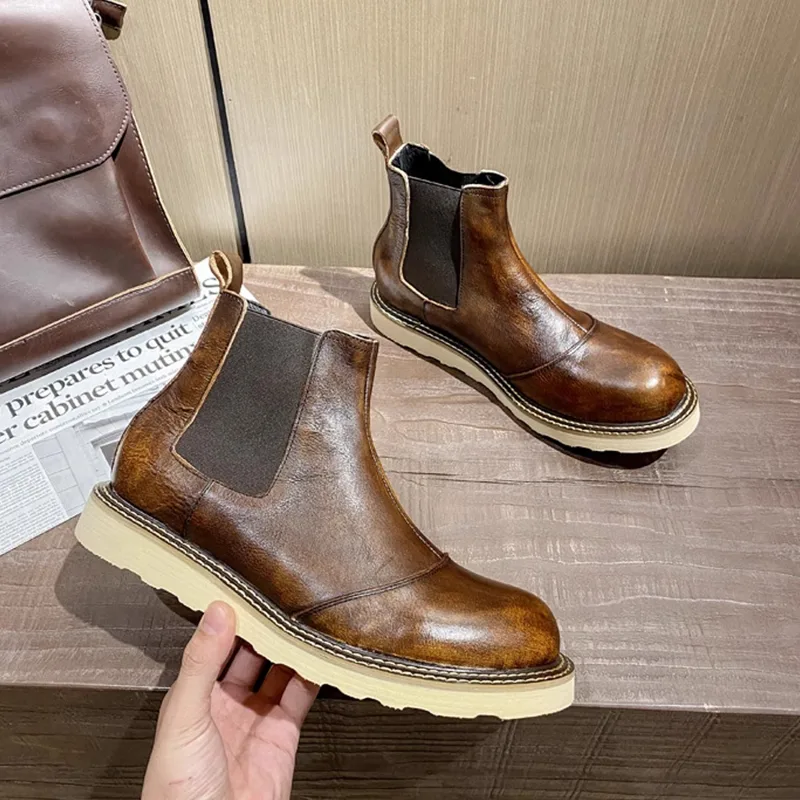 Men Shoes Oxford - Retro lederen Chelsea-laarzen voor heren Hoge