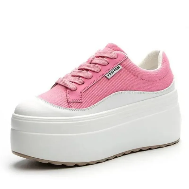 Canvas Sneaker High - 8 cm Nieuwe Canvas Echt Leer