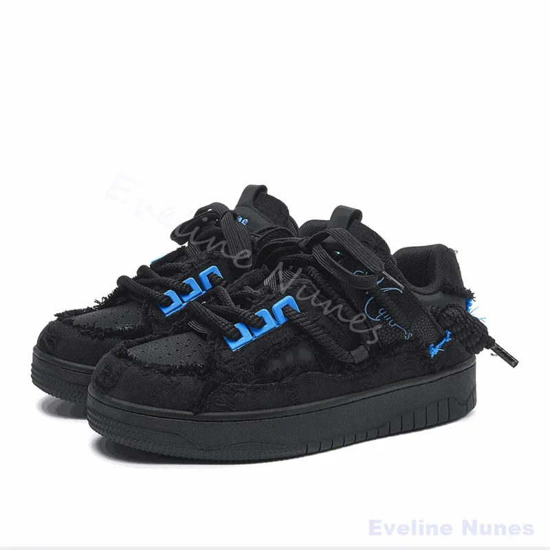 Men Shoes Black - Zwarte Franje Raw Edge Platform Skate