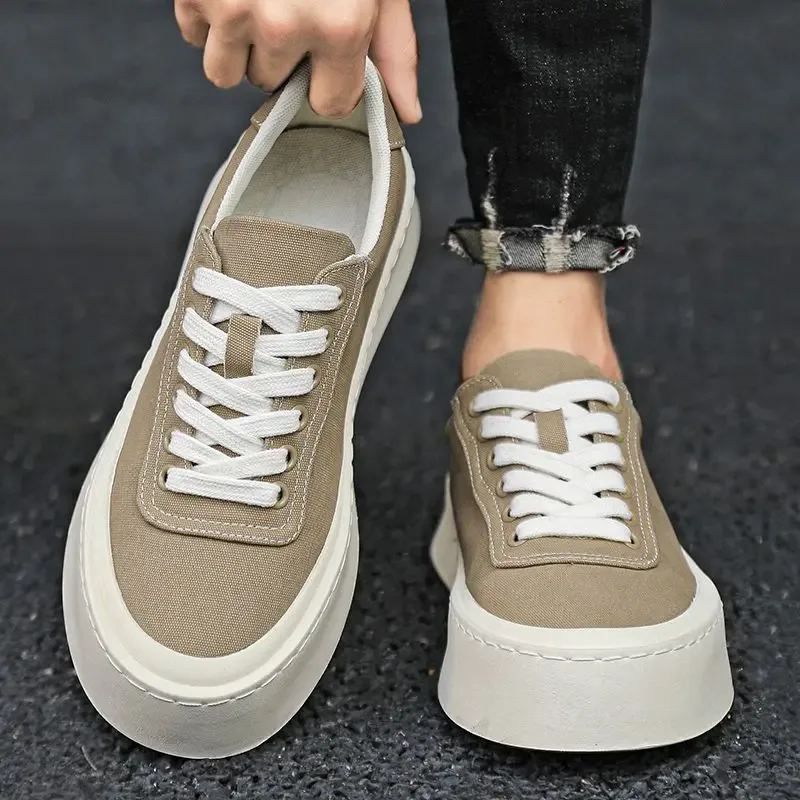 Men Shoes Offer - Kaki platte sneakers Canvas hoogte toenemende