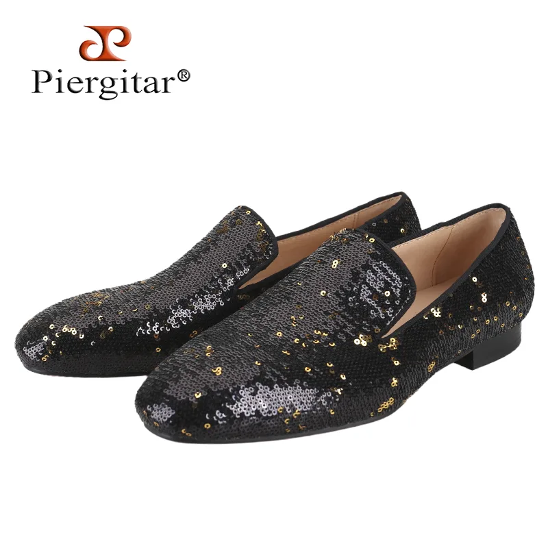 Men Shoes Red Bottom - Piergitar Luxe Zwart & Goud Pailletten