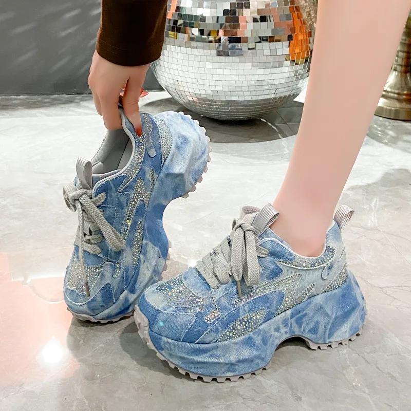 Canvas Sneaker High - 7CM Vrouwen Zilver Kristal Casual Canvas