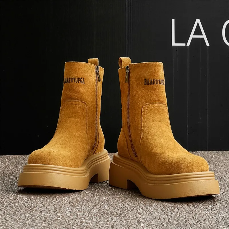 Men'S Shoes Height Increase - Winter Europa Amerika Retro dikke zijrits