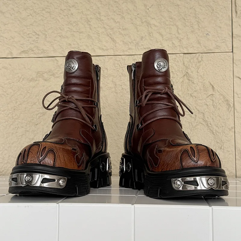 Men'S Shoes Height Increase - Heren hoge motorlaarzen in punkstijl met