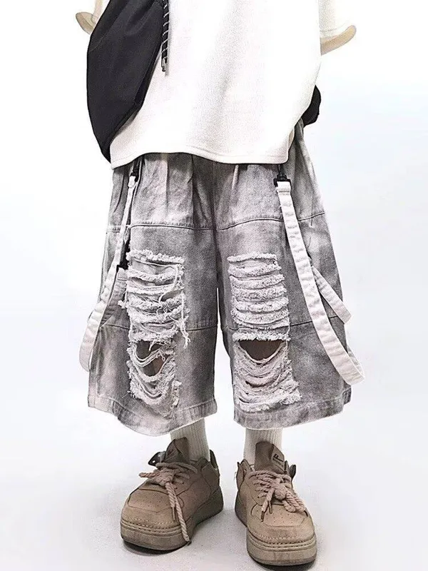 Men'S Shoes With Jeans - Retro hiphop heren gescheurde jeans zomer