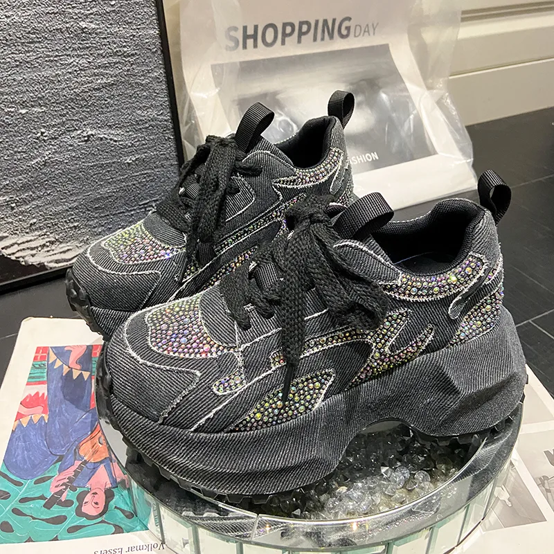 7CM Vrouwen Zilver Kristal Cas - Canvas Sneaker High recensie en prijs