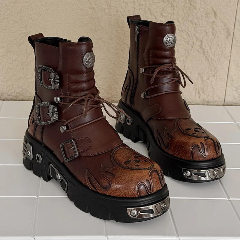 Heren hoge motorlaarzen in pun - Men'S Shoes Height Increase recensie en prijs
