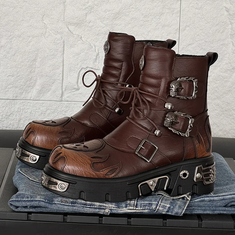 Heren hoge motorlaarzen in pun - Men'S Shoes Height Increase recensie en prijs